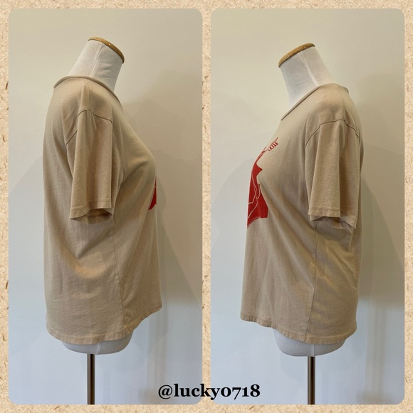 Lauren Moshi Tan & Red Graphic Rose w Arrow Tee Sz S - Picture 3 of 6